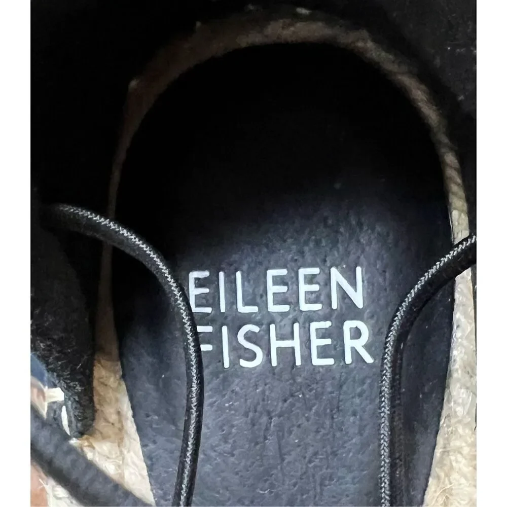 Eileen Fisher Lee Espadrille Flats in Black Leather NWOB Size 6